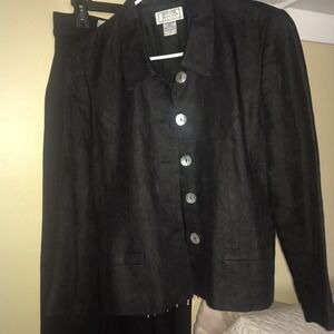Jennifer Moore Petite Blazer Sz10P Black Linen Mother Of Pearl Buttons NWOT